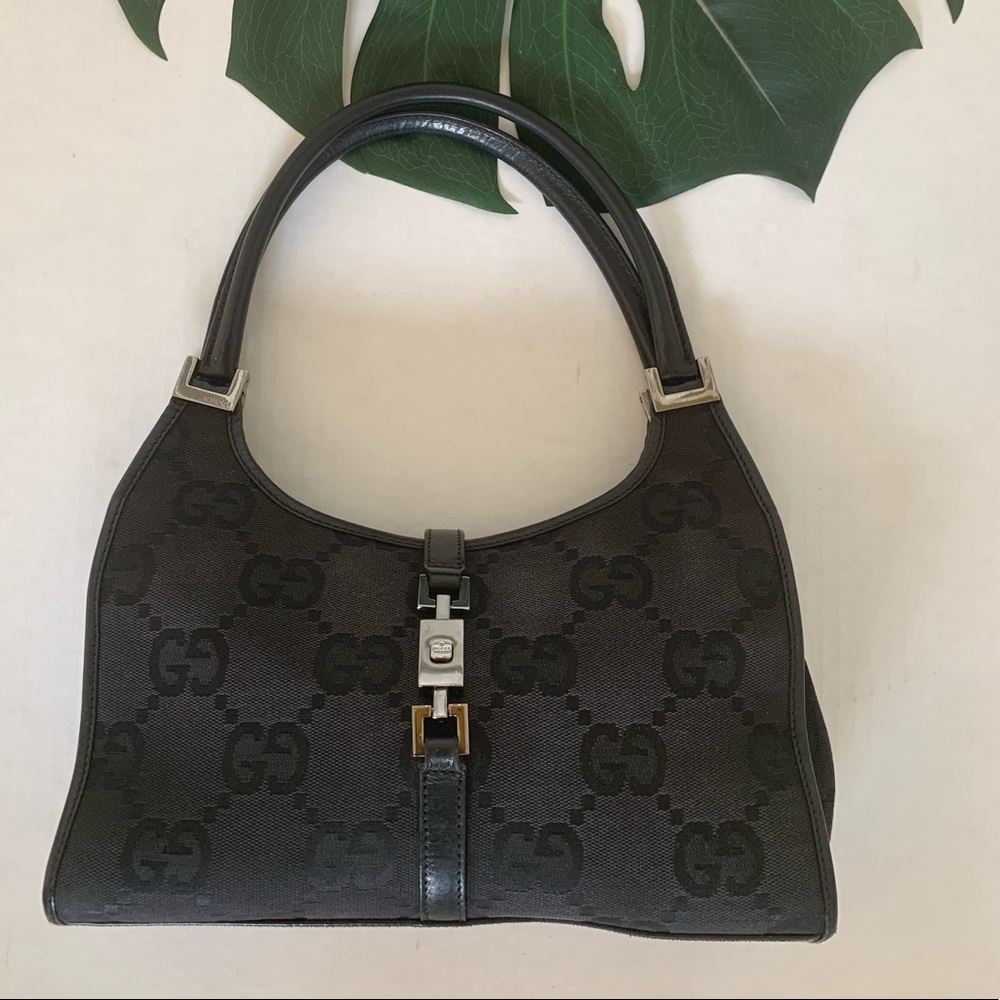 Authentic Gucci large web print classic Bardot bag